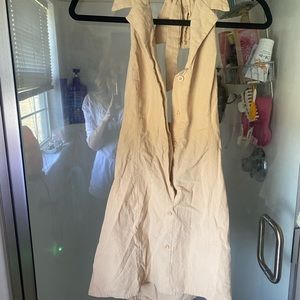 Khaki halter tie back linen dress